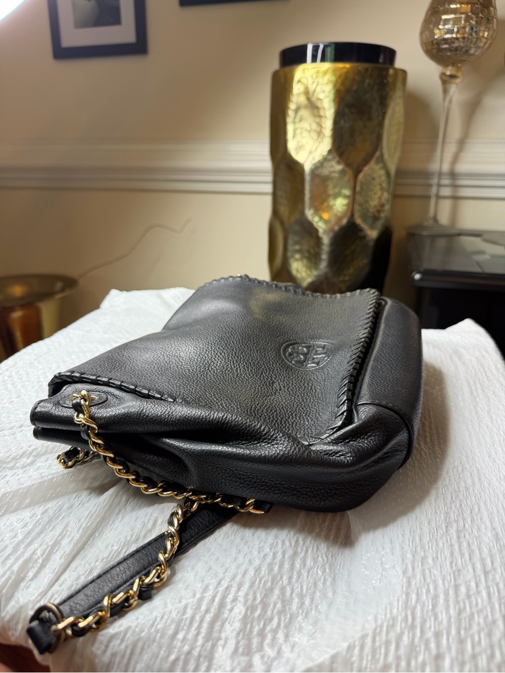 Tory Burch Black Pebbled Leather Chain-Shoulder Flap Bag - Picture 6 of 9